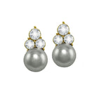 Signature Silver Glass Pearl and Crystal Gold Tone Stud Pierced Earrings