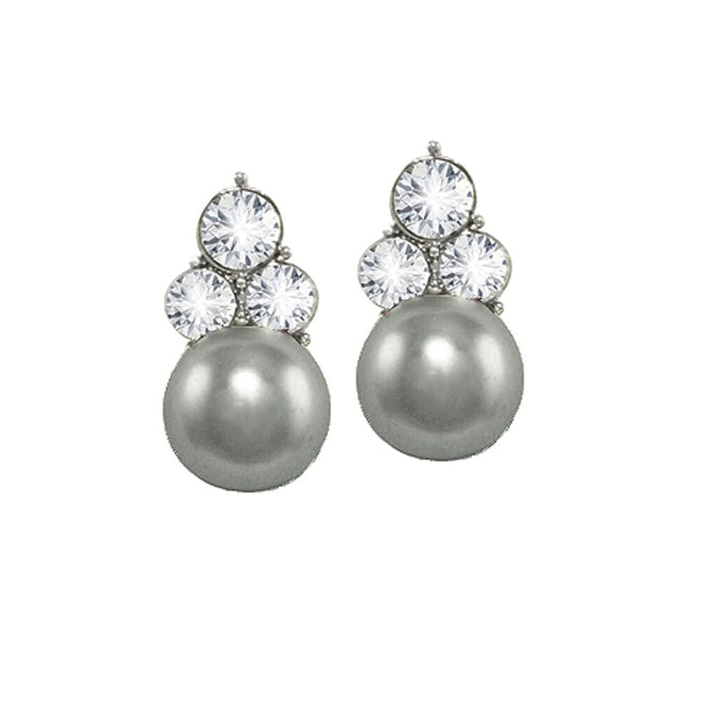 Signature Silver Glass Pearl and Crystal Silver Tone Stud Pierced Earrings
