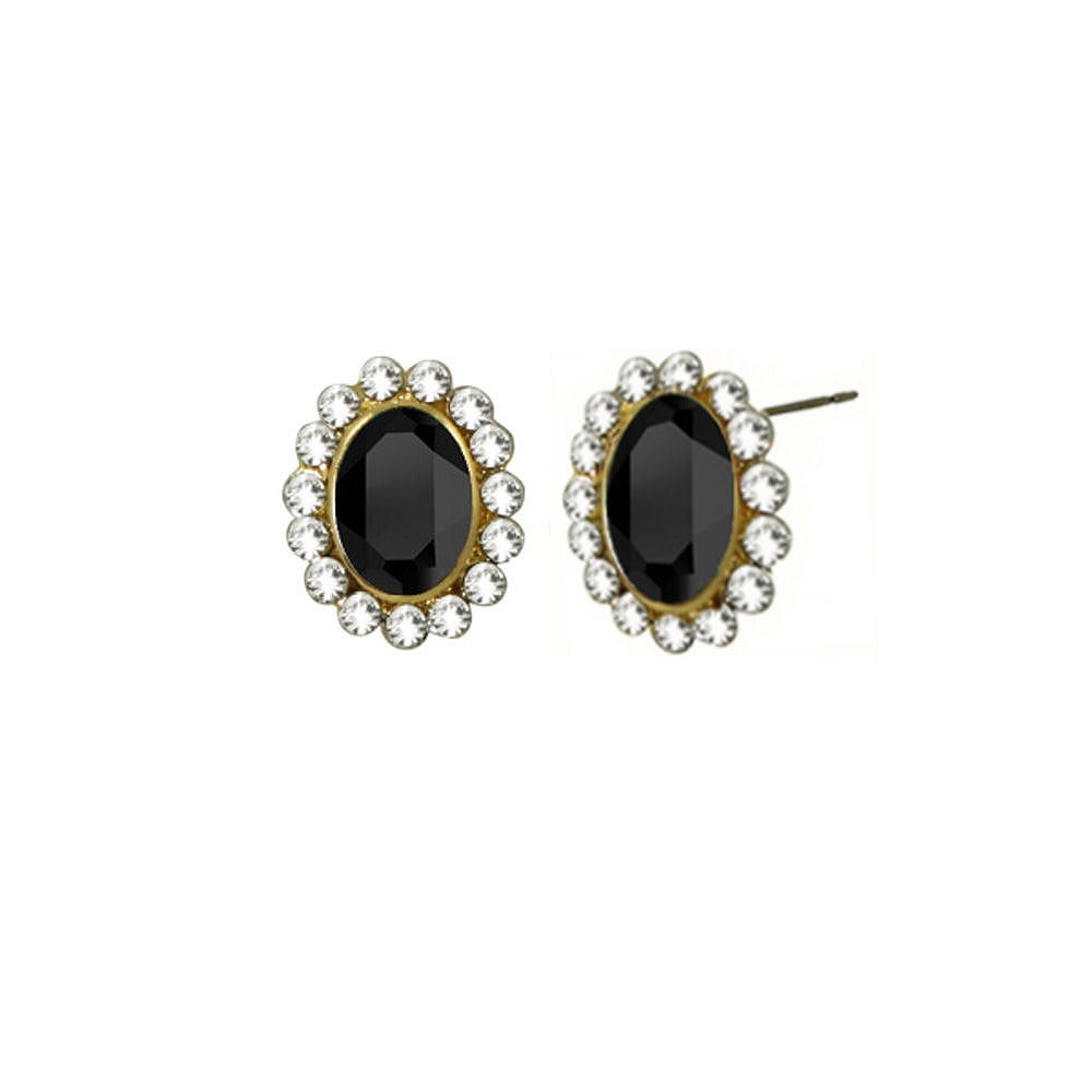 Majesty Jet Black Crystal Gold Tone Stud Pierced Earrings