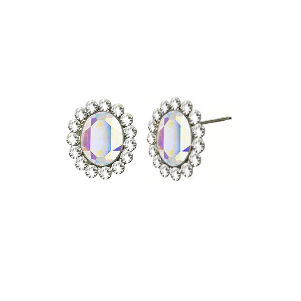 Majesty Aurora Borealis Crystal Silver Tone Stud Pierced Earrings