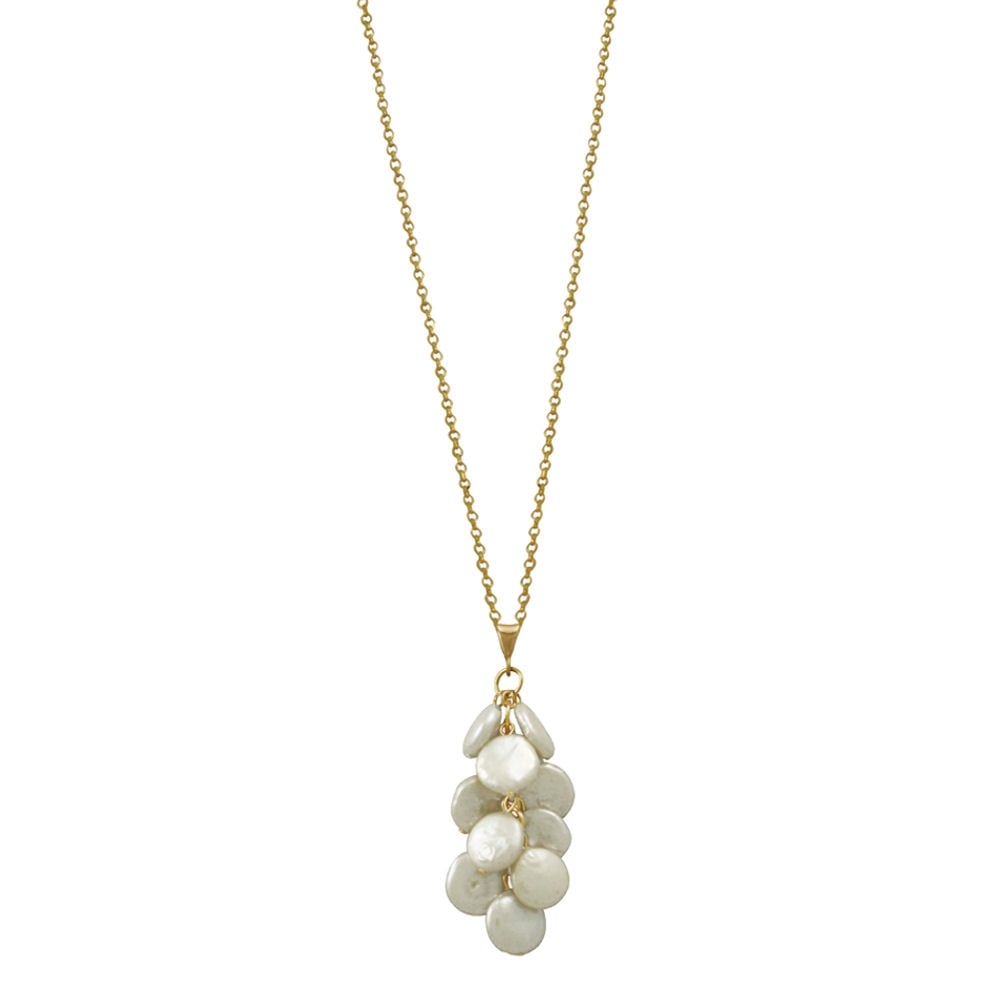 Moonglow AAA Coin Pearl 14ct Gold Filled Cluster Long Pendant Necklace