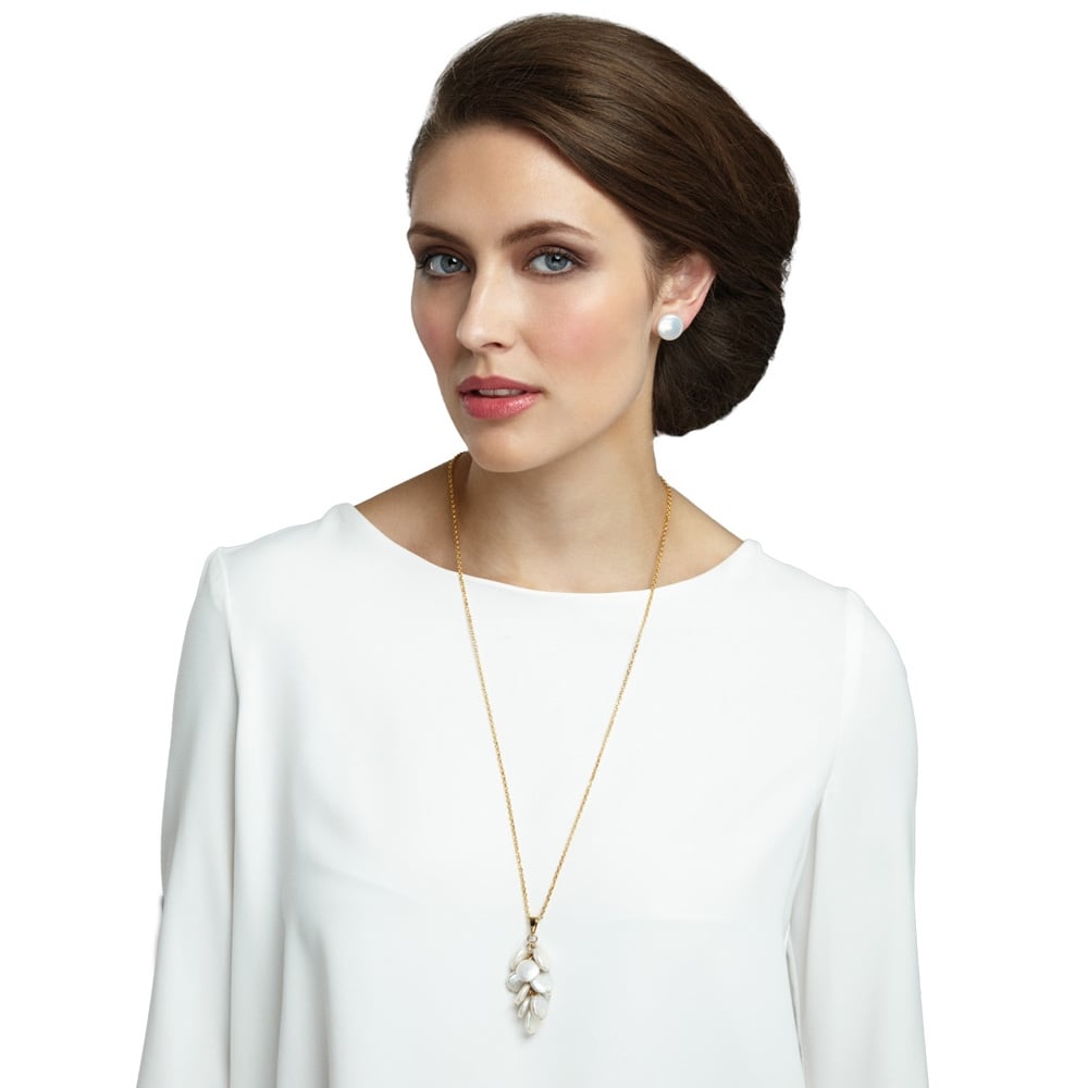 Moonglow AAA Coin Pearl 14ct Gold Filled Cluster Long Pendant Necklace