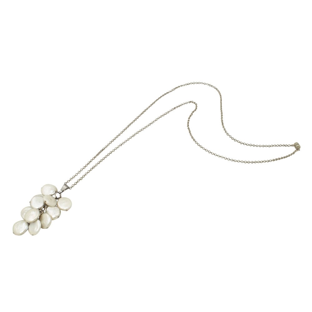 Moonglow AAA Coin Pearl Sterling Silver Cluster Long Pendant Necklace