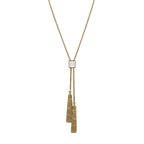 Kensington Clear Crystal Gold Tone Stainless Steel Tassel Lariat Necklace