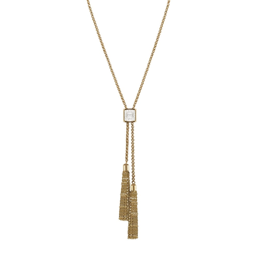 Kensington Clear Crystal Gold Tone Stainless Steel Tassel Lariat Necklace