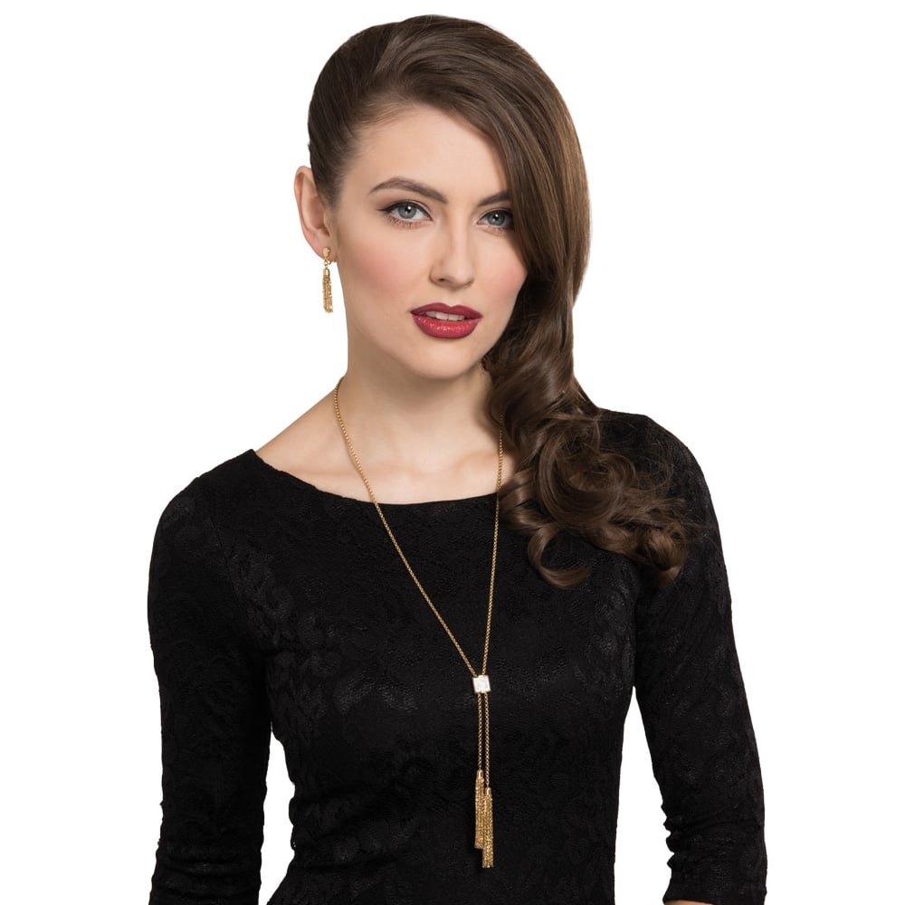 Kensington Clear Crystal Gold Tone Stainless Steel Tassel Lariat Necklace