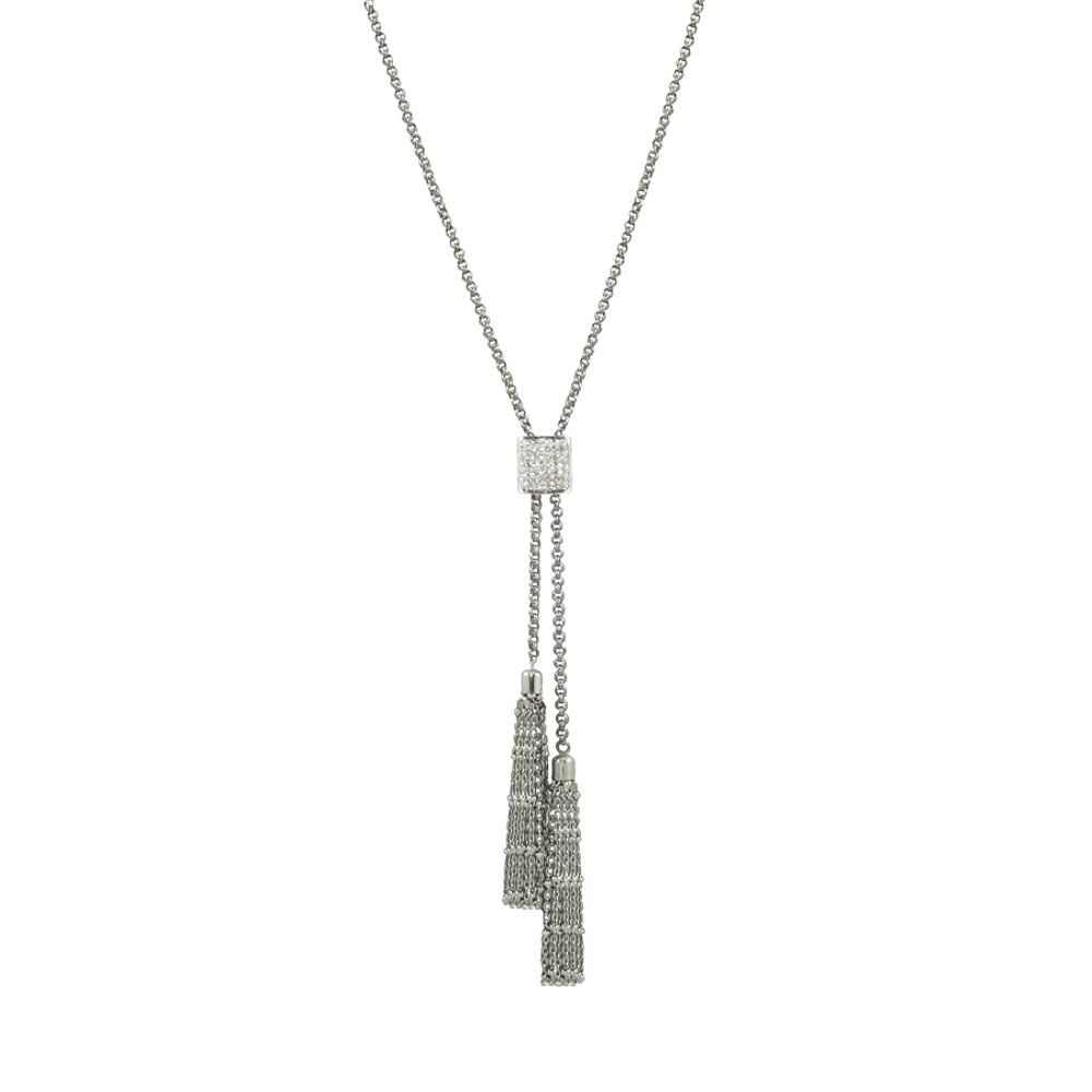 Kensington Clear Crystal Stainless Steel Tassel Lariat Necklace
