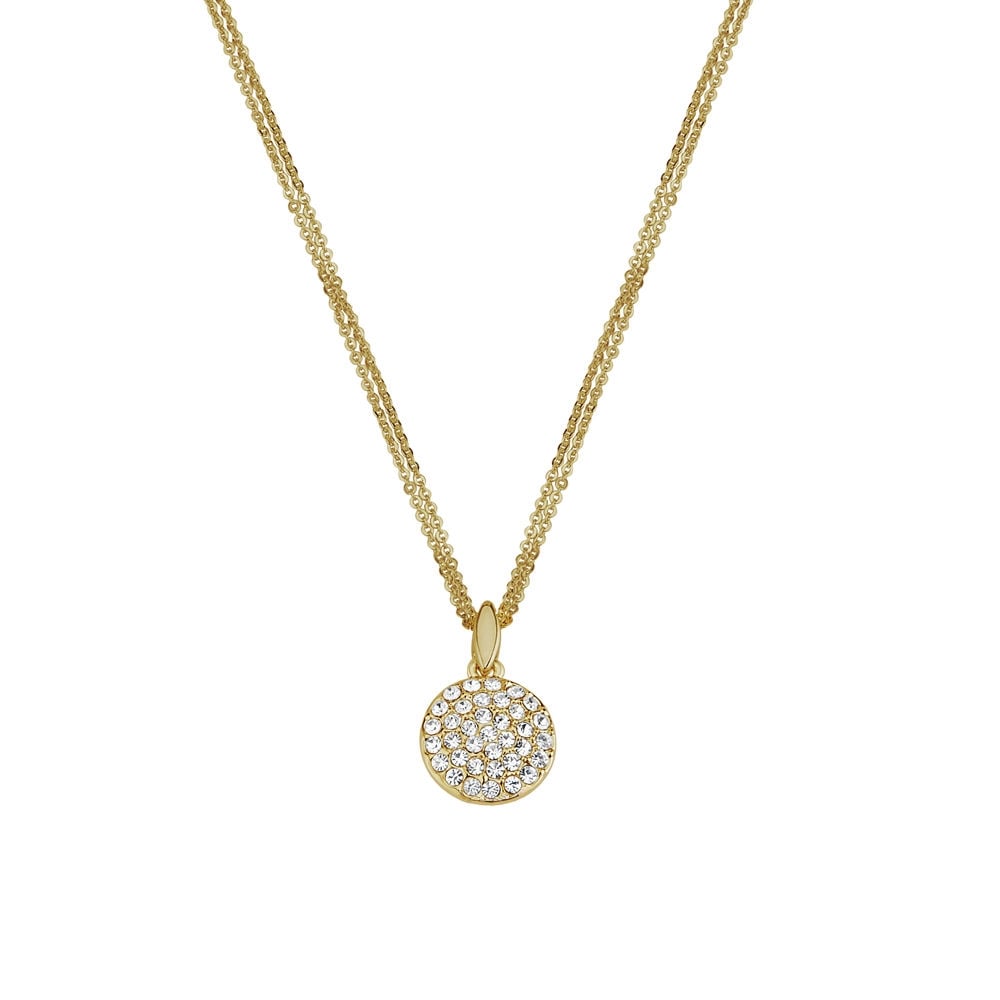 Mezzo Clear Crystal Gold Tone Disc Pendant Necklace