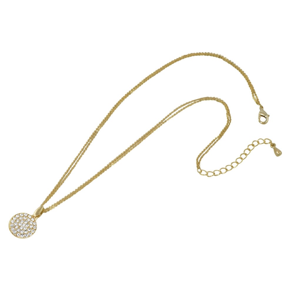 Mezzo Clear Crystal Gold Tone Disc Pendant Necklace
