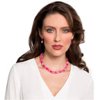 Dominica Fuchsia Crackle Glass Bead Silver Tone Drop Clip On Earrings