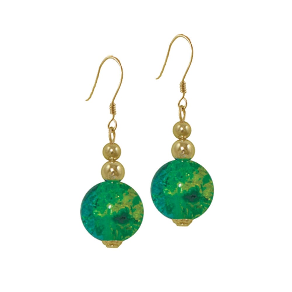 Dominica Green and Yellow Glass Bead Gold Tone Drop Pierced Earrings