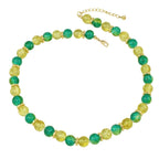 Dominica Green and Yellow Glass Crackle Bead Gold Tone Necklace