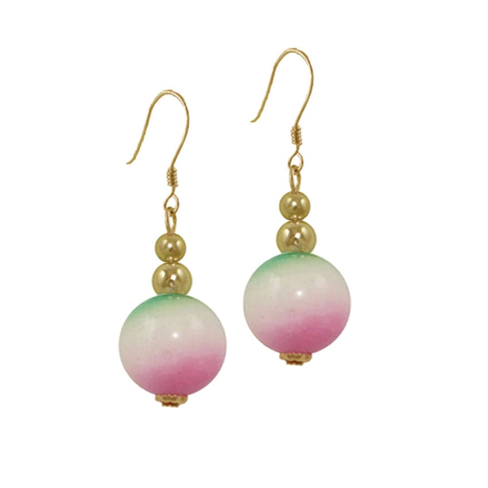 Essentia Green Pink White Malaysian Jade Gold Tone Drop Pierced Earrings