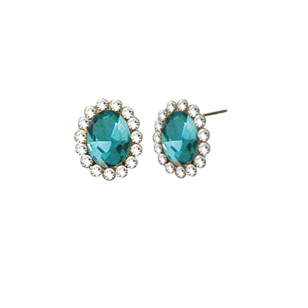 Majesty Aquamarine Crystal Gold Tone Stud Pierced Earrings