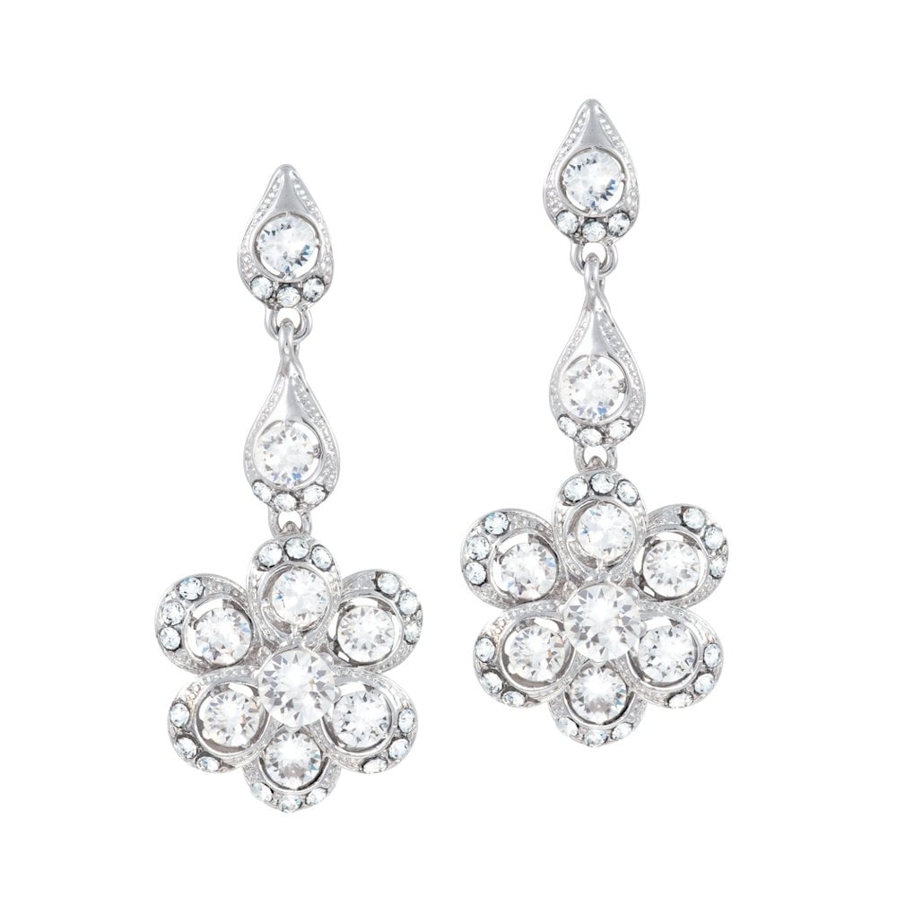 Palatial Clear Austrian Crystal Silver Tone Drop Pierced Earrings