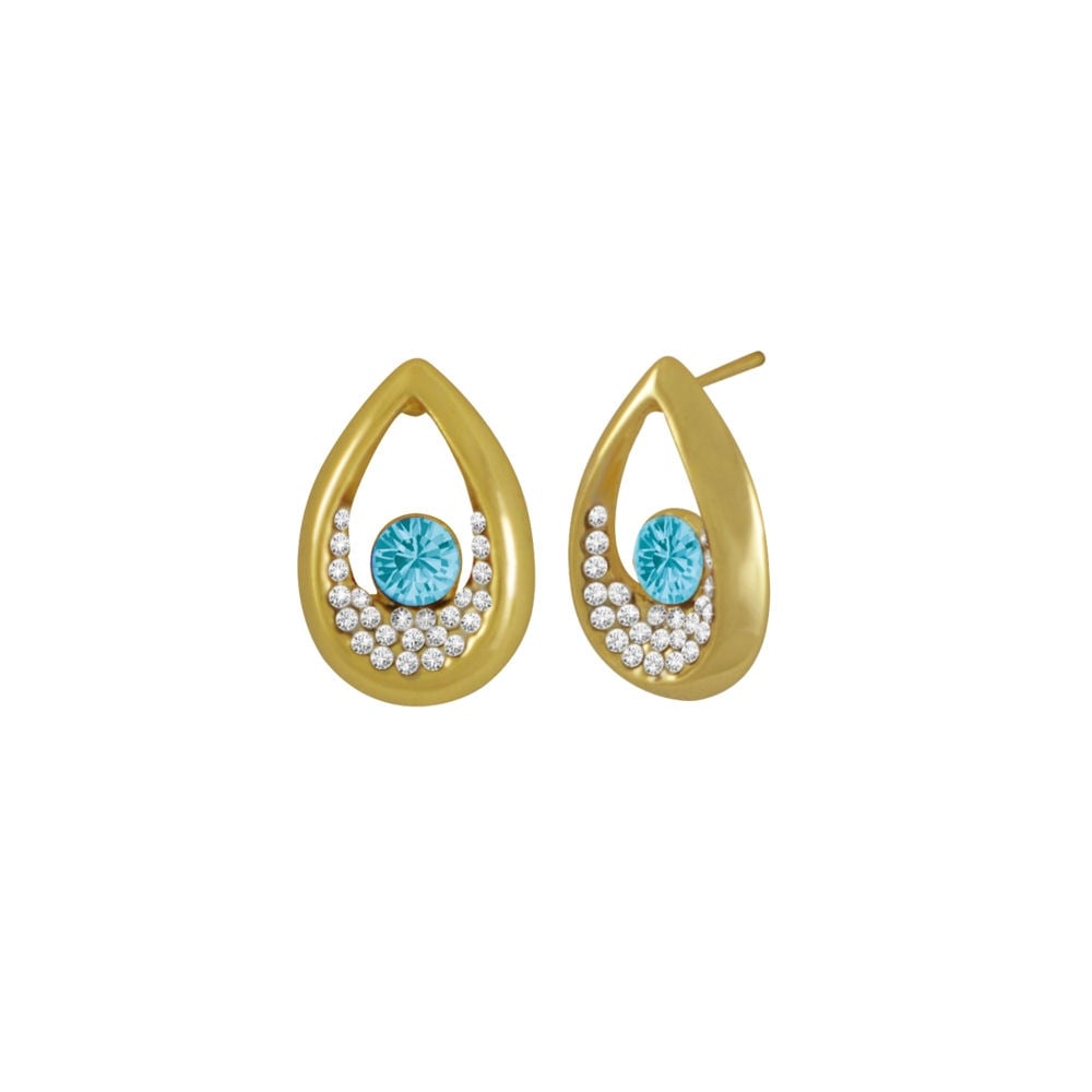 Bliss Turquoise Austrian Crystal Gold Tone Stud Pierced Earrings