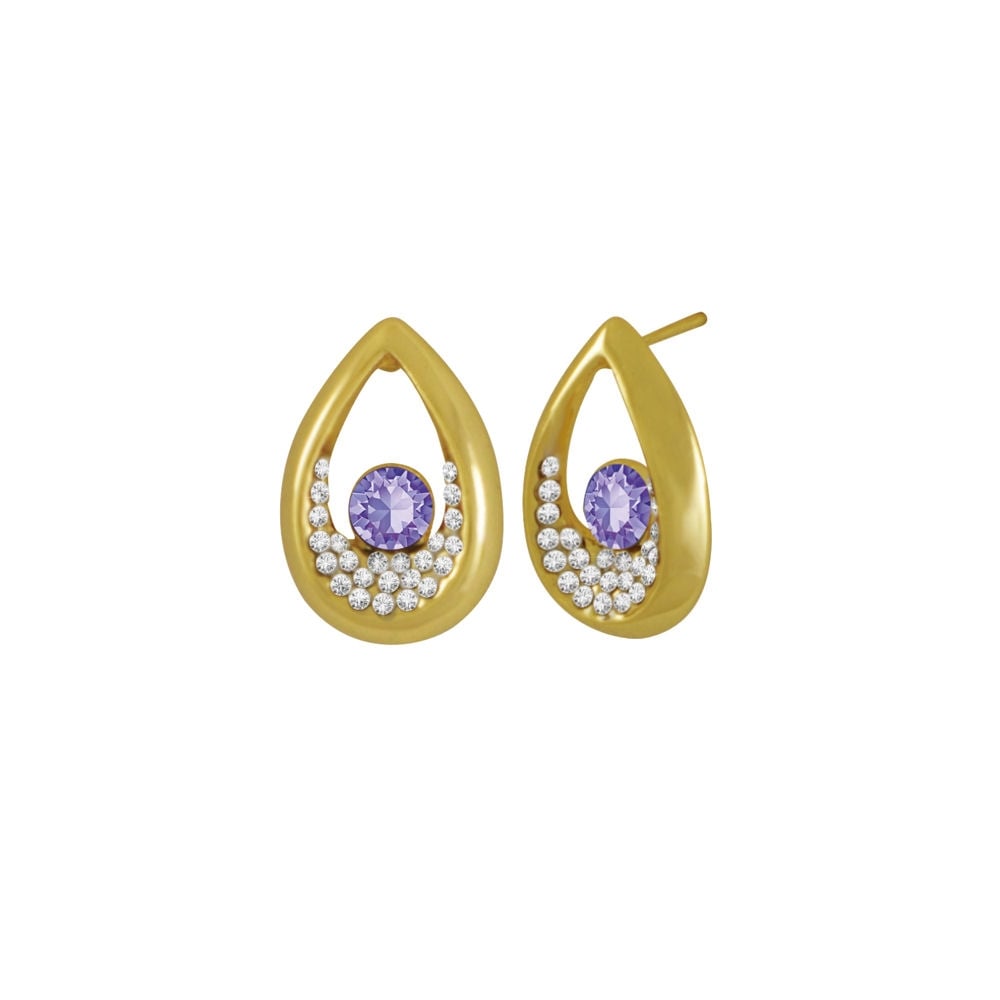 Bliss Purple Tanzanite Austrian Crystal Gold Tone Stud Pierced Earrings