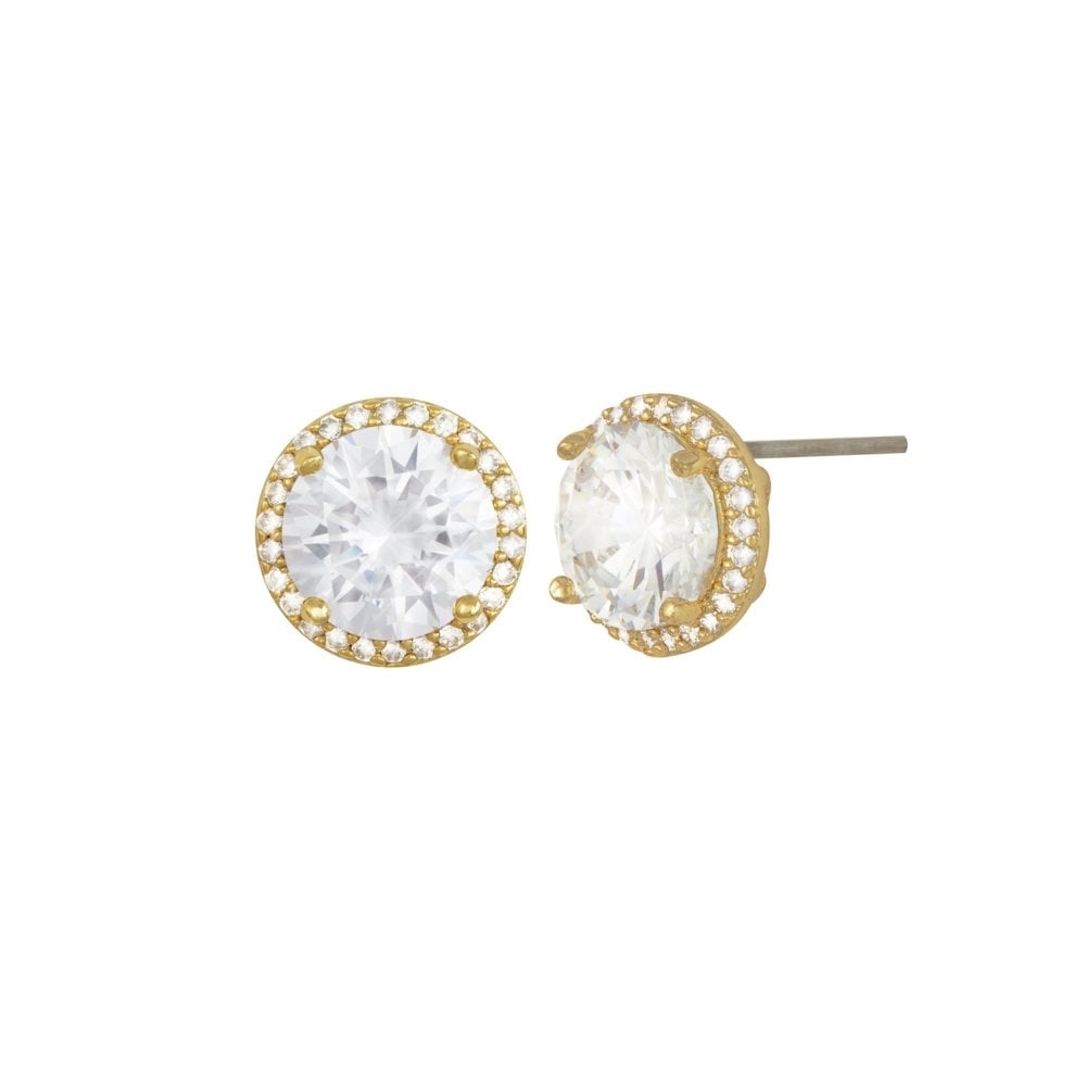Dazzle Cubic Zirconia Gold Tone Stud Pierced Earrings