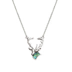 Monarch of the Glen Paua Shell Silver Tone Stag Necklace