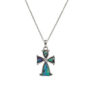 Devotion Paua Shell Silver Tone Cross Pendant