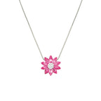 Lotus Rose Pink Austrian Crystal Silver Tone Pendant Necklace