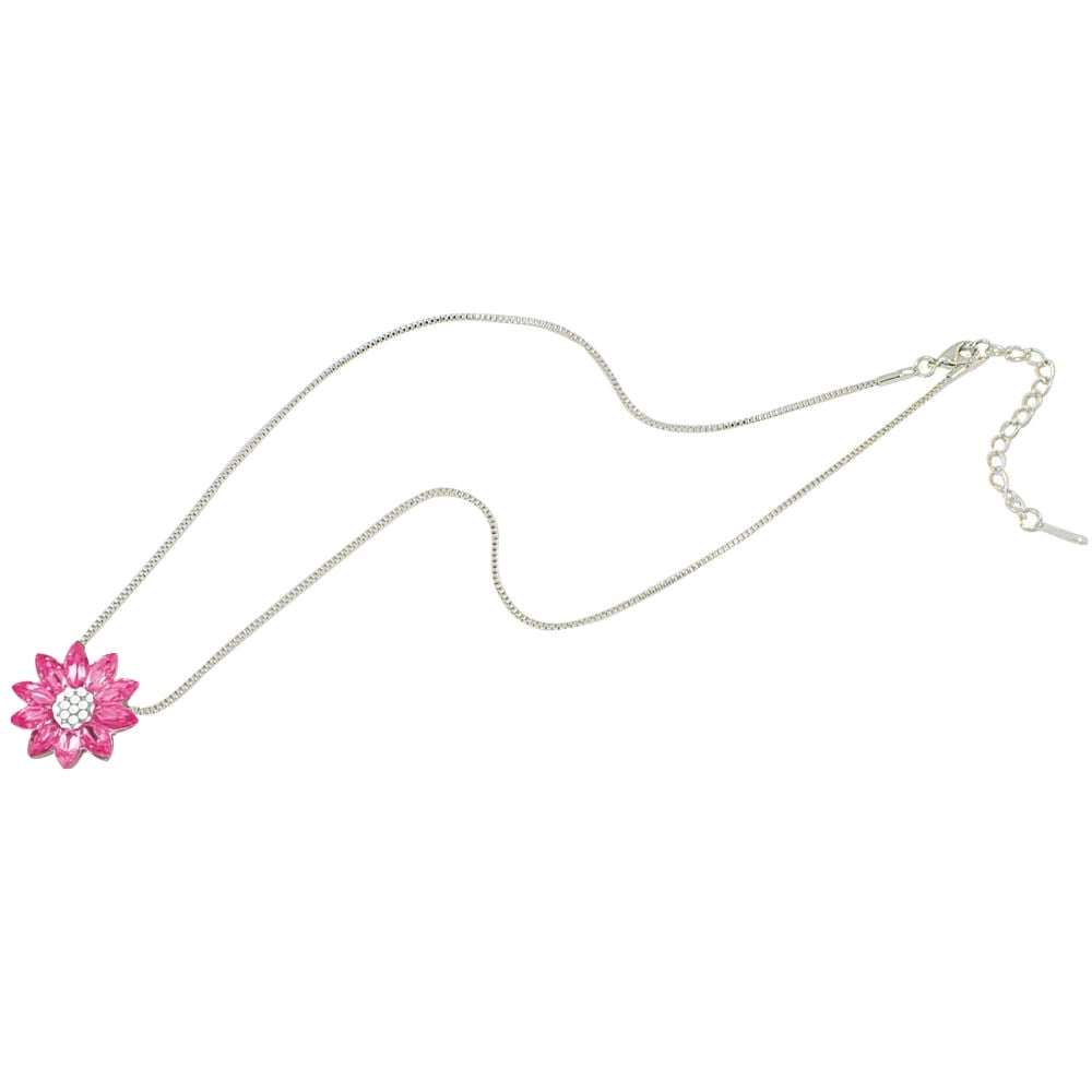 Lotus Rose Pink Austrian Crystal Silver Tone Pendant Necklace