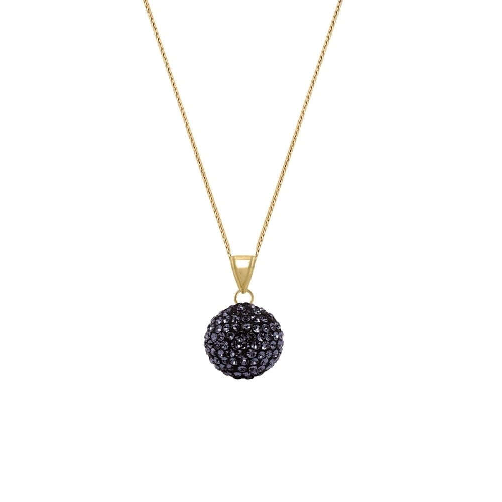 Shamballa Jet Black Glitter Ball Gold Tone Pendant Necklace