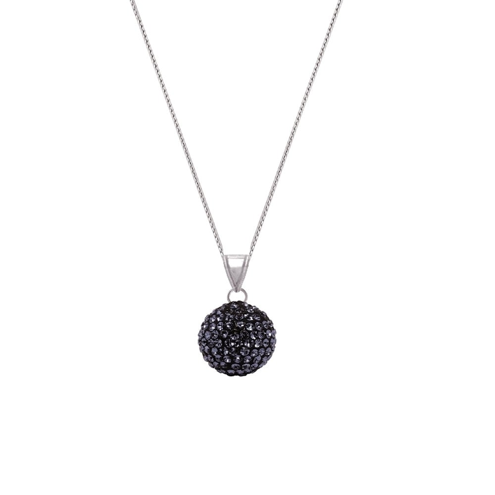 Shamballa Jet Black Glitter Ball Silver Tone Pendant Necklace