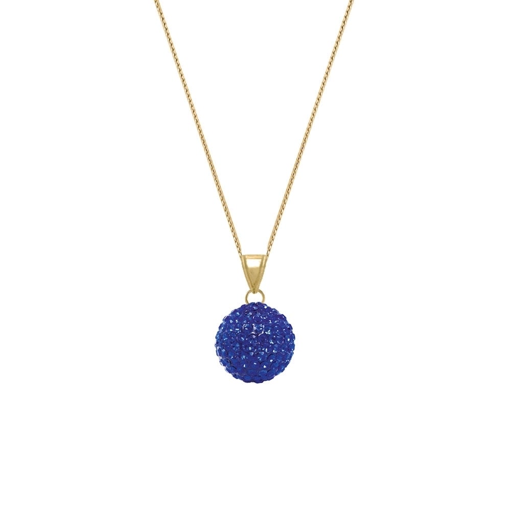 Shamballa Sapphire Glitter Ball Gold Tone Pendant Necklace