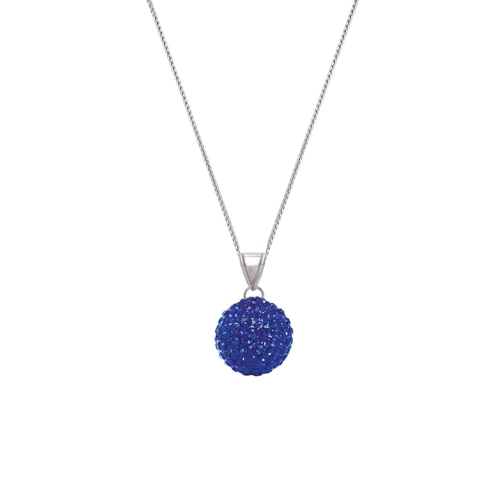 Shamballa Sapphire Glitter Ball Silver Tone Pendant Necklace