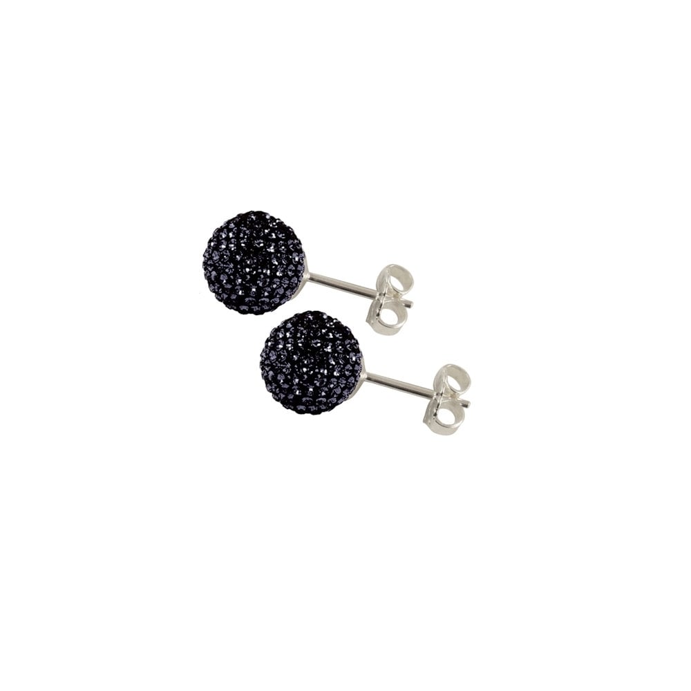 Shamballa 8mm Jet Glitter Ball Stainless Steel Stud Pierced Earrings