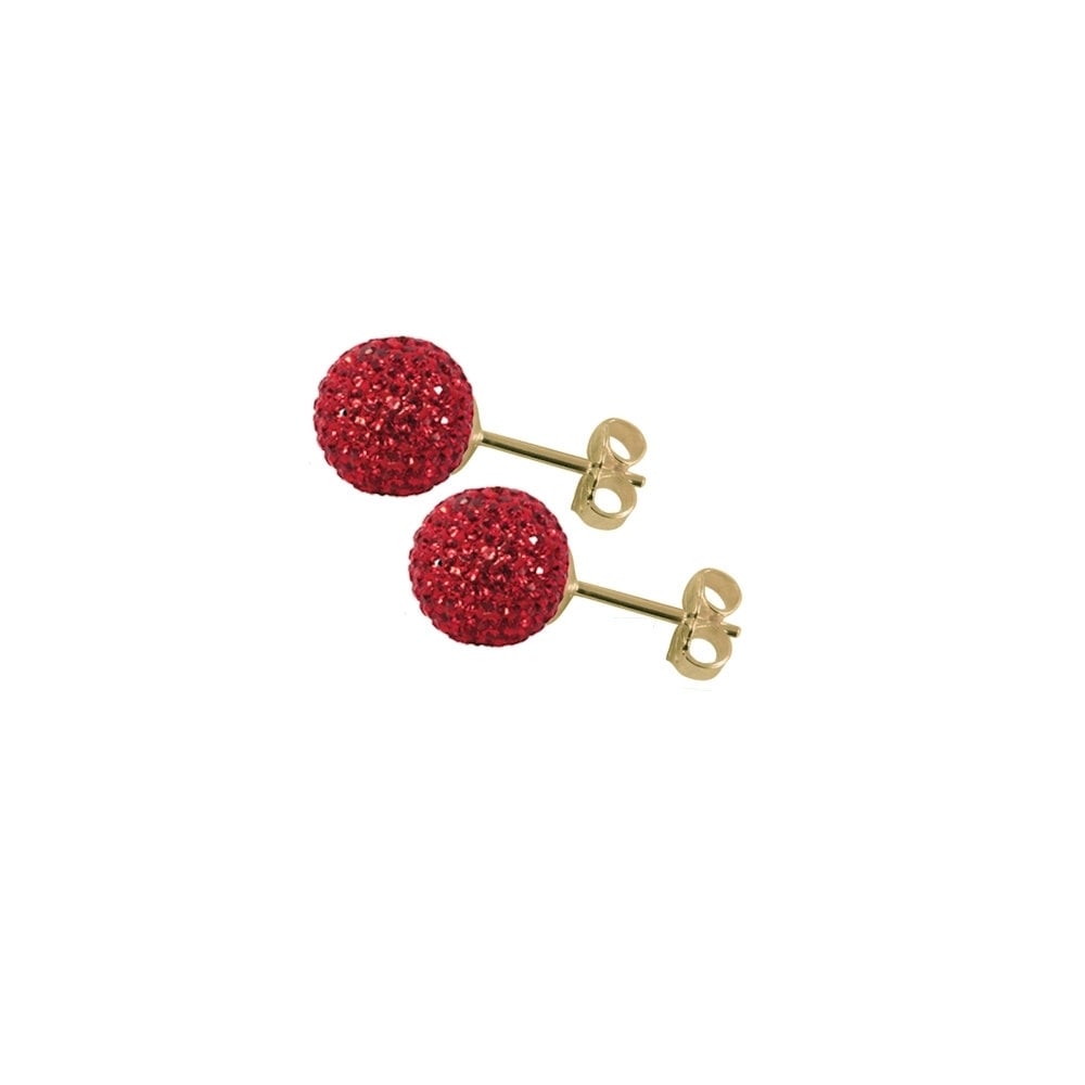 Shamballa 8mm Red Glitter Ball Gold Tone Stud Pierced Earrings