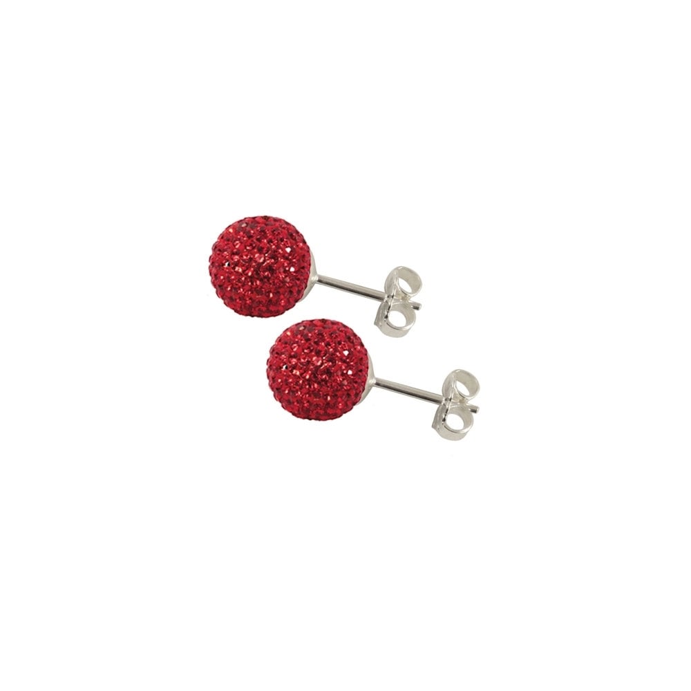 Shamballa 8mm Red Glitter Ball Stainless Steel Stud Pierced Earrings