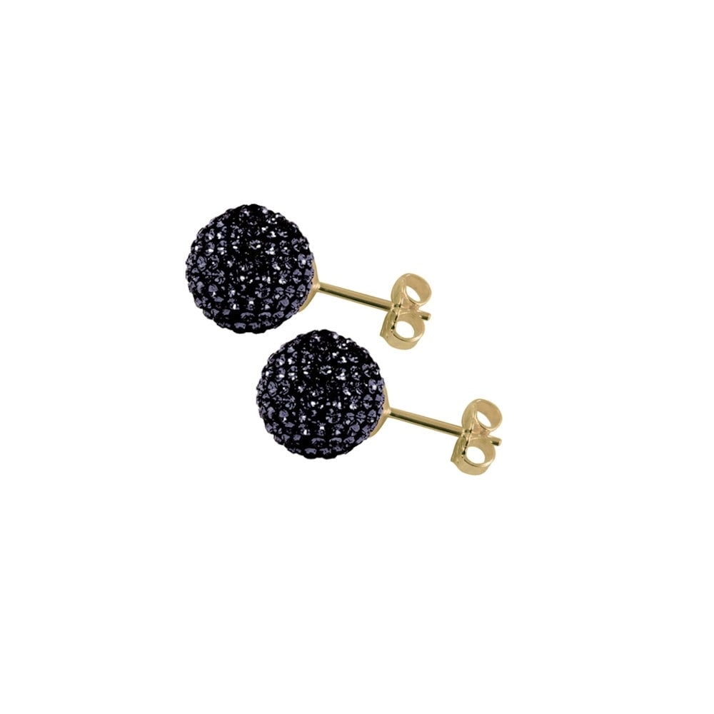 Shamballa 10mm Jet Black Glitter Ball Gold Tone Stud Pierced Earrings