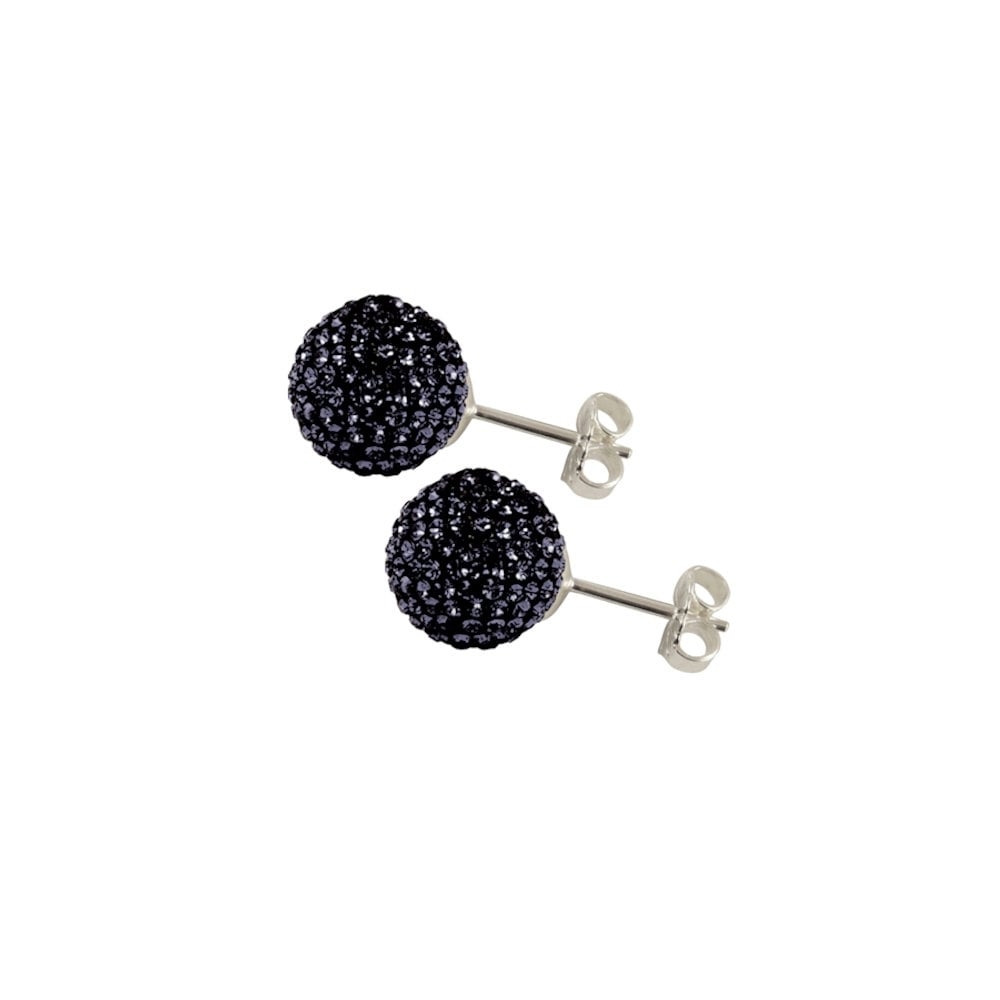 Shamballa 10mm Jet Black Glitter Ball Silver Tone Stud Pierced Earrings