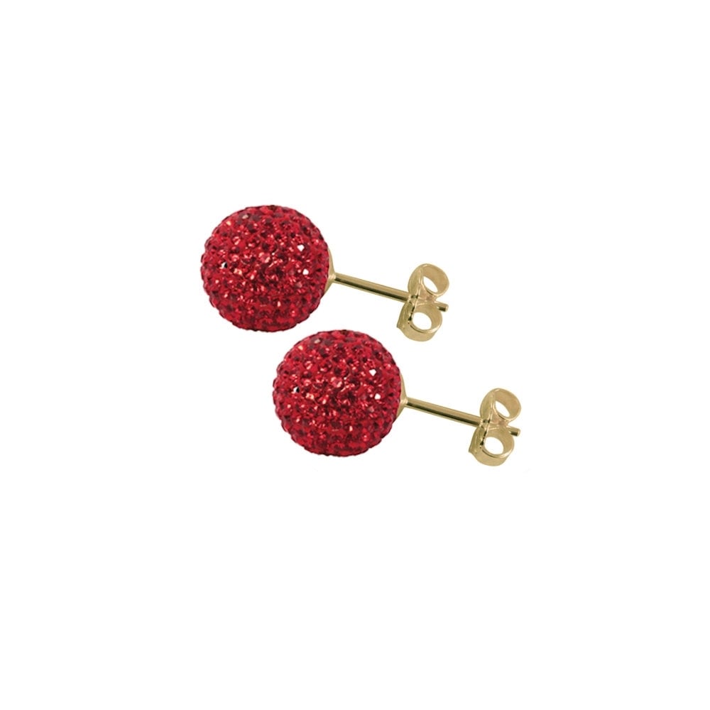 Shamballa 10mm Red Glitter Ball Gold Tone Stud Pierced Earrings