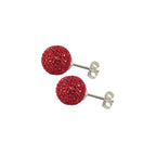 Shamballa 10mm Red Glitter Ball Silver Tone Stud Pierced Earrings