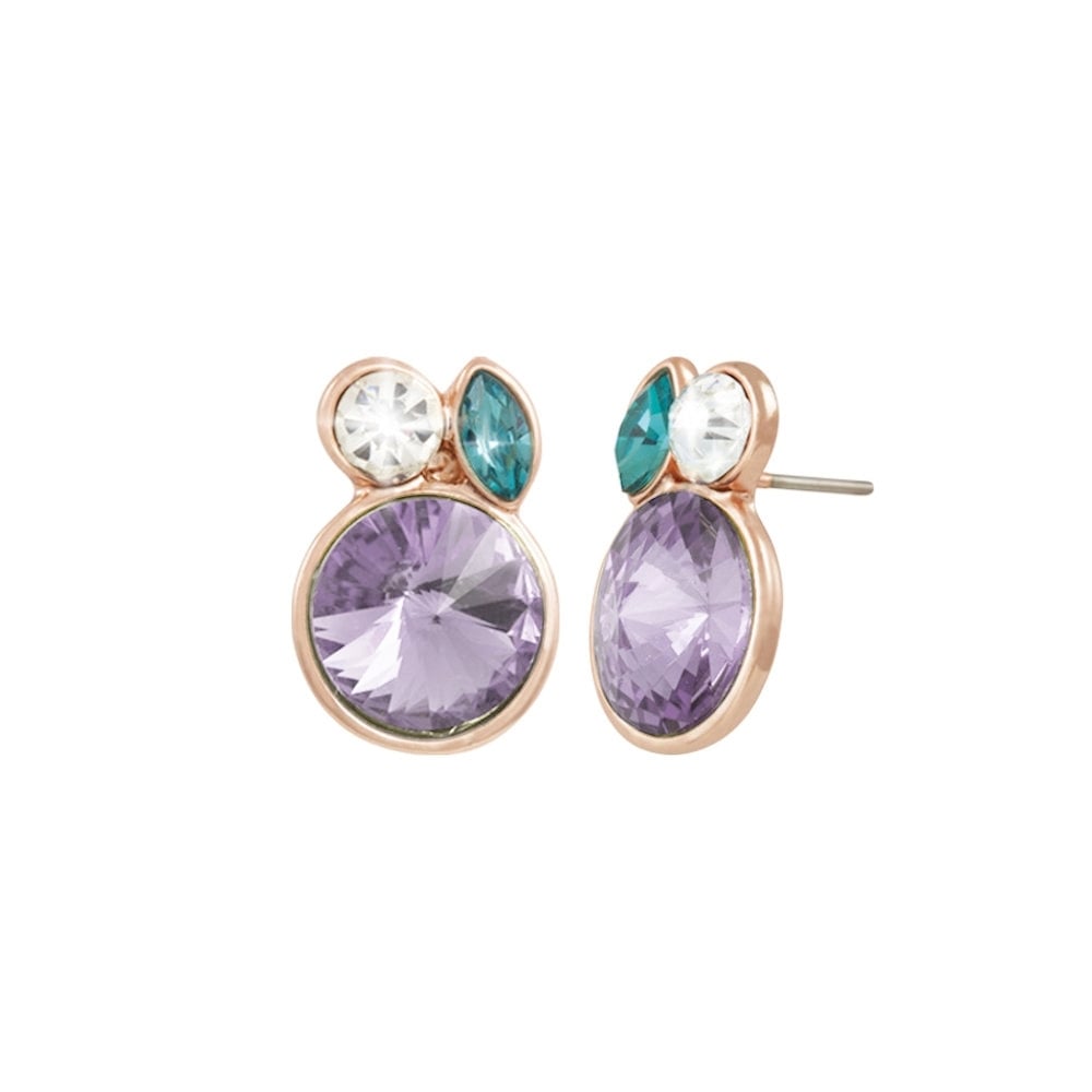 Tabatha Purple Multi Crystal Rose Gold Tone Stud Pierced Earrings