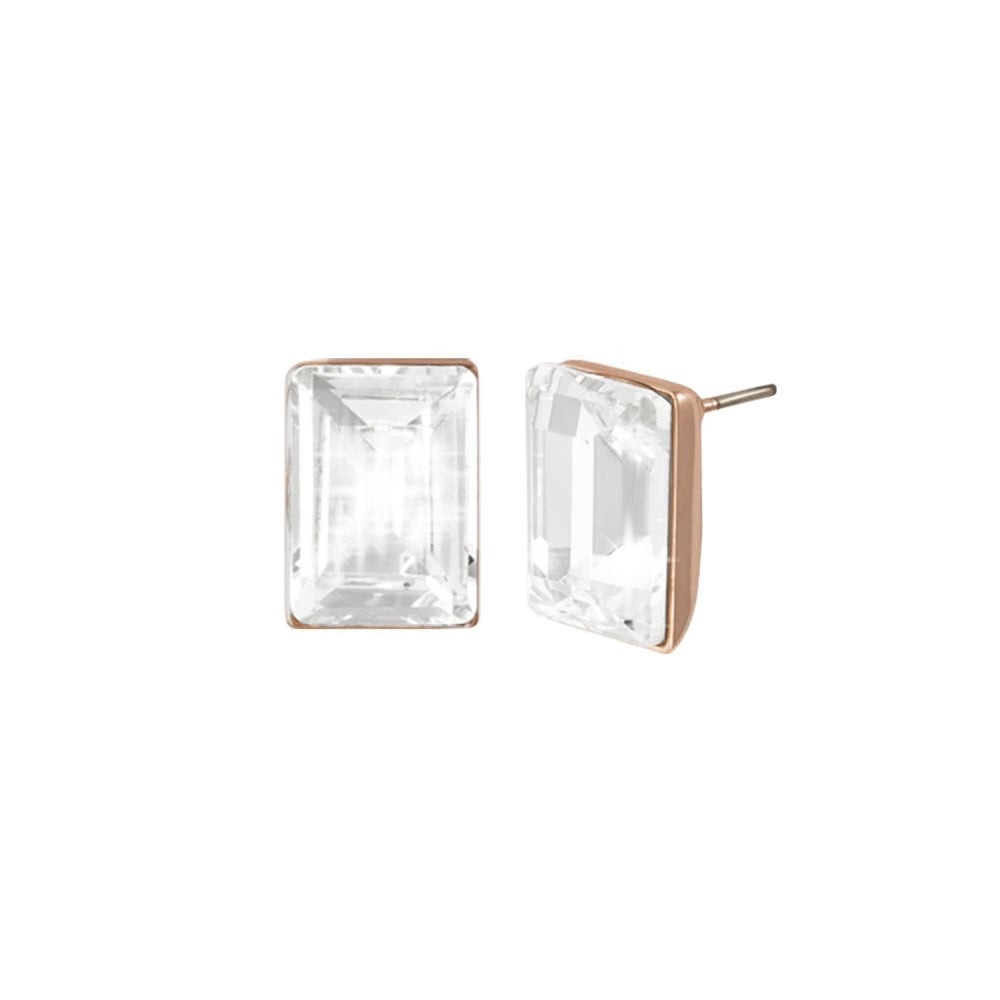 Artemis Clear Crystal Rose Gold Tone Rectangle Stud Pierced Earrings