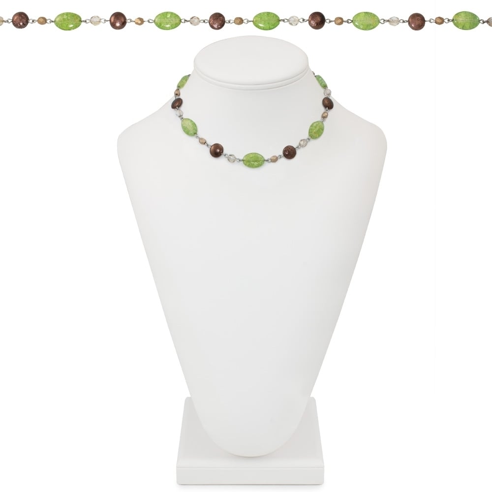Oregon Olive Green and Brown Crystal 18 Inch Silver Tone Beaded Necklace