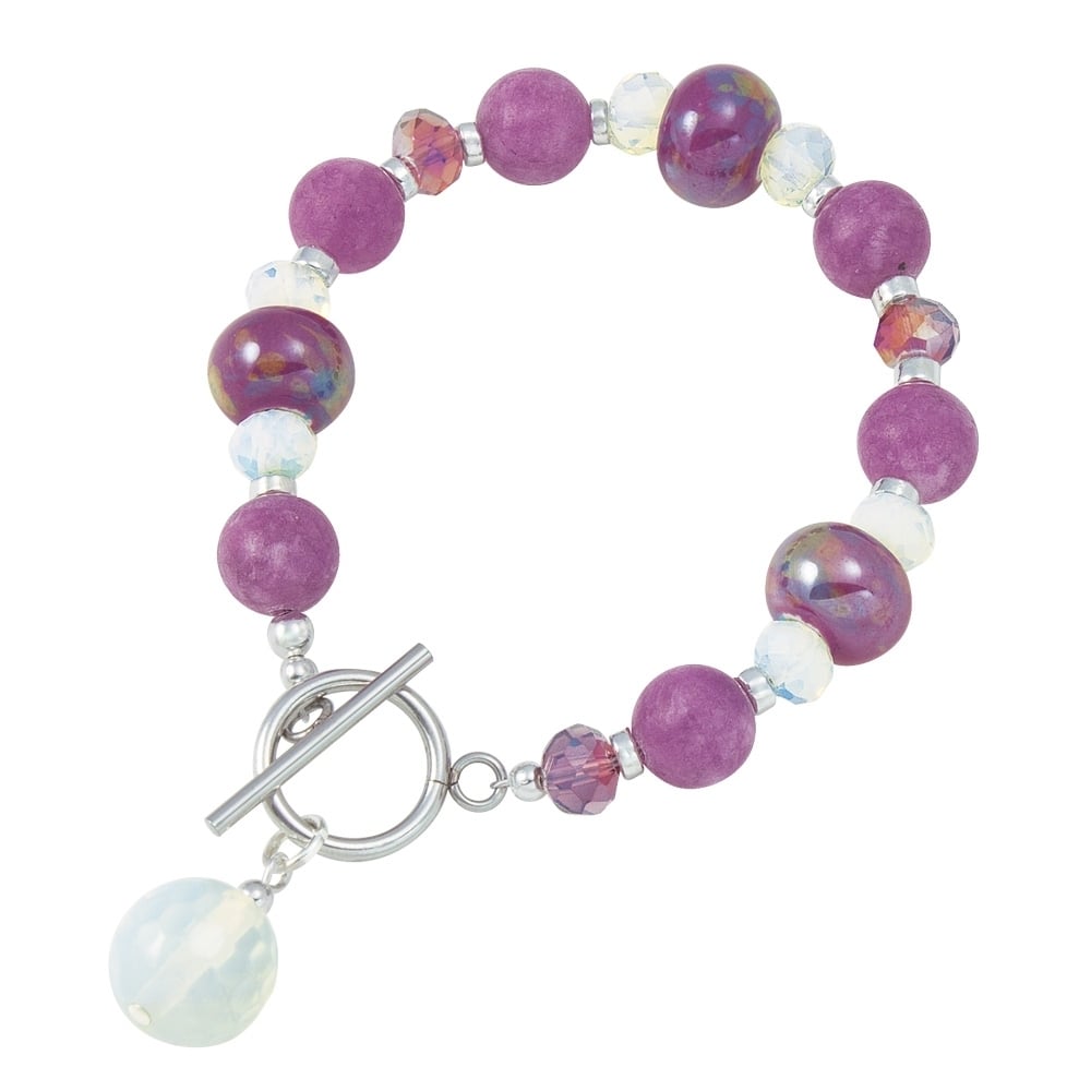 Harmony Orchid Jade and Crystal Ceramic Beaded Bracelet