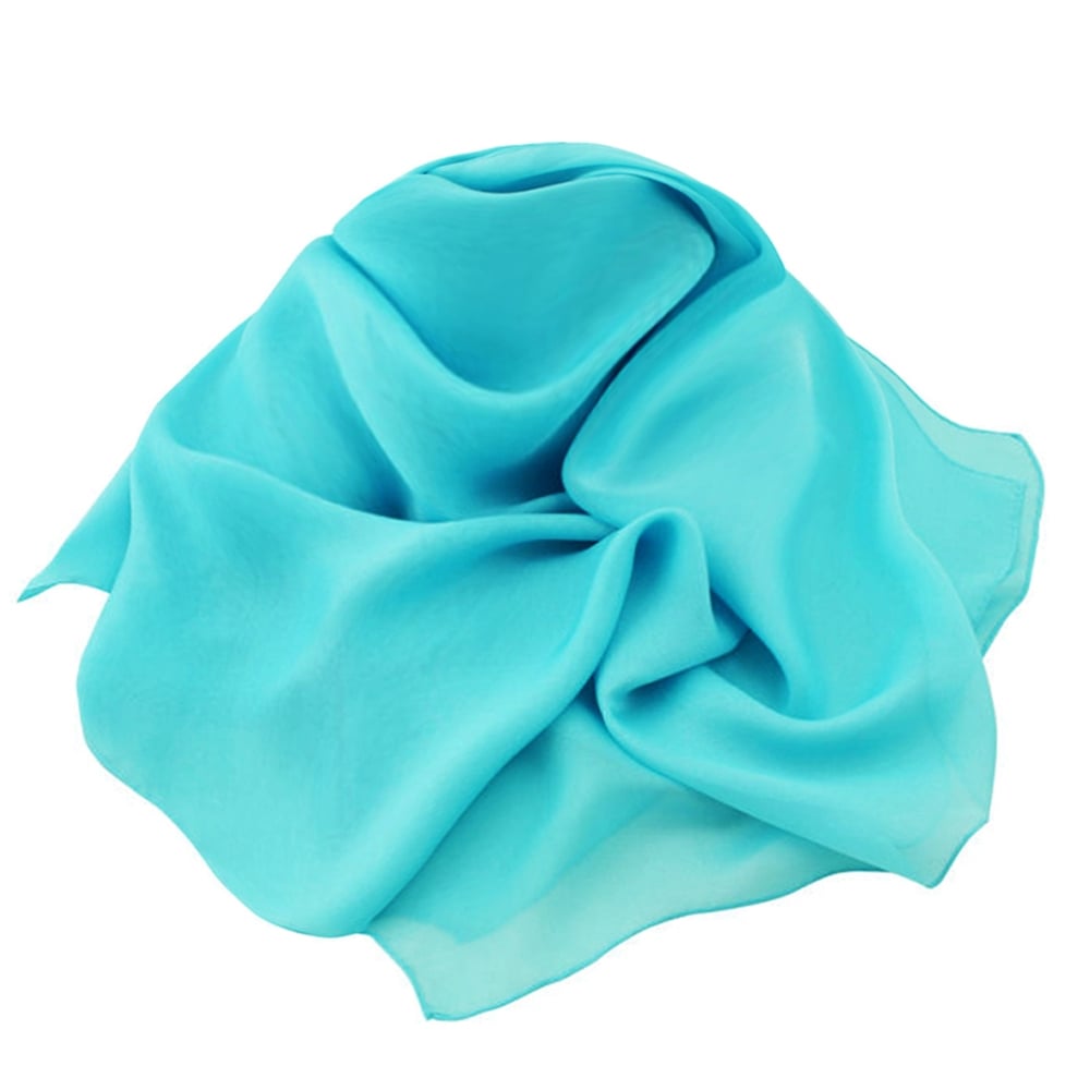 Plain Aqua Oblong Pure Silk Chiffon Scarf