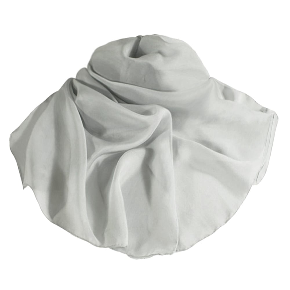 Plain Silver Oblong Pure Silk Chiffon Scarf
