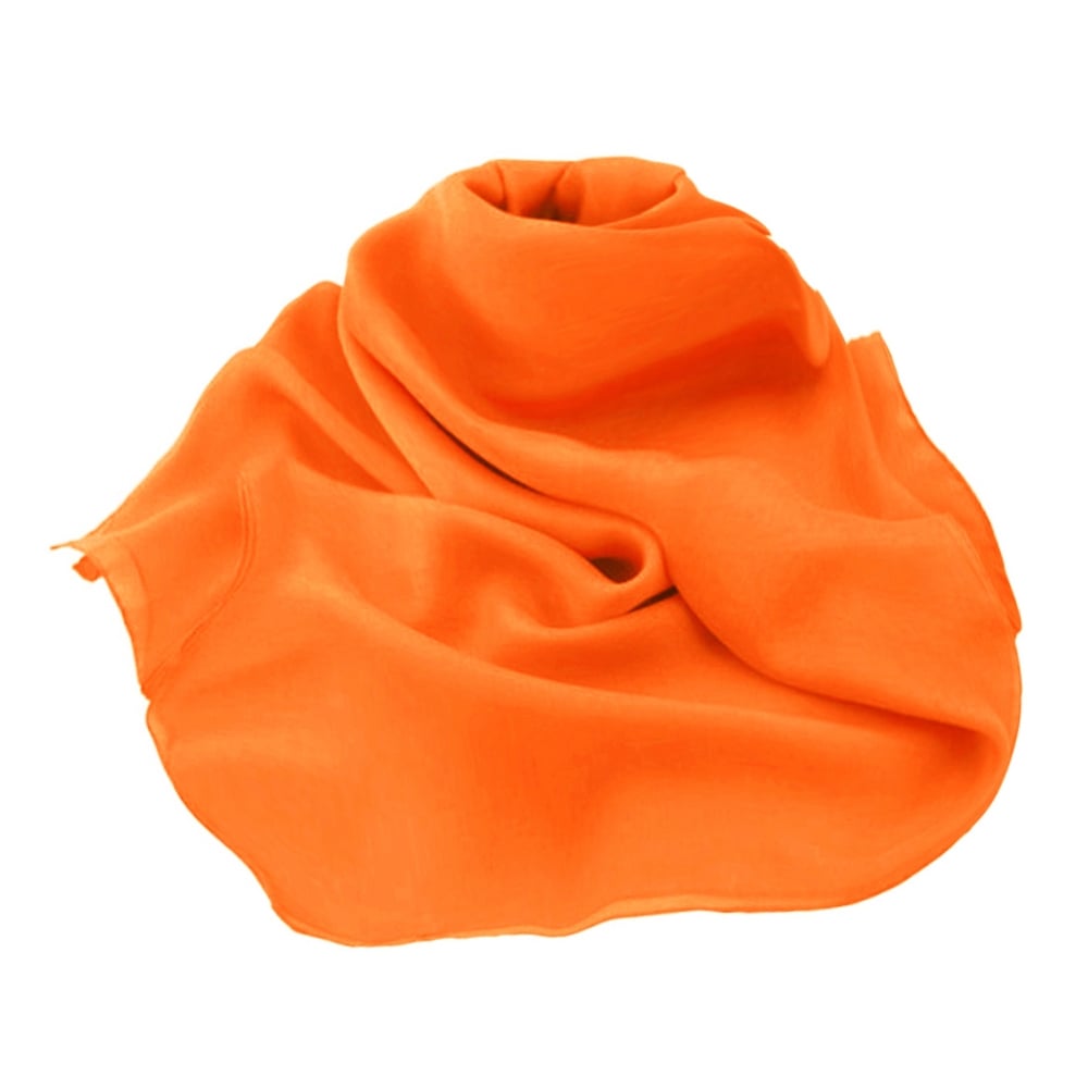 Plain Orange Oblong Pure Silk Chiffon Scarf