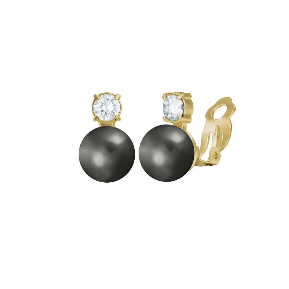 Eternity Hematite & CZ Gold Stud Clip On Earrings