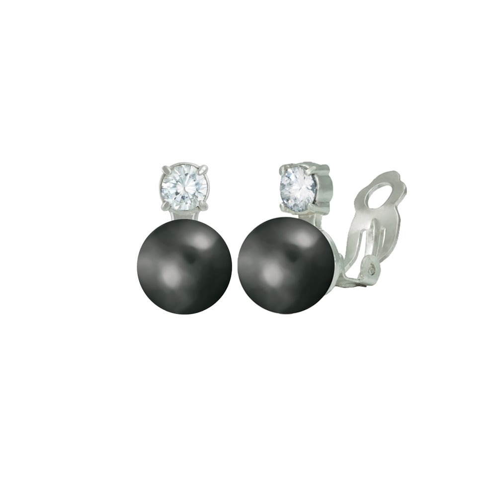 Eternity Hematite & CZ Silver Stud Clip On Earrings