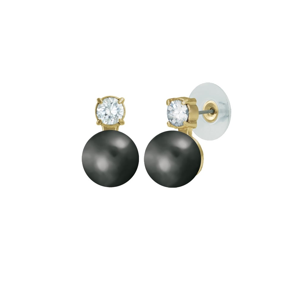 Eternity Hematite & CZ Gold Stud Pierced Earrings