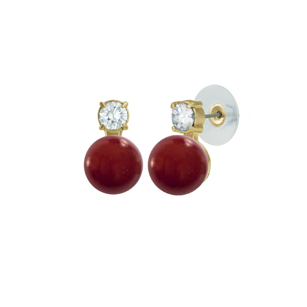 Eternity Carnelian & CZ Gold Stud Pierced Earrings