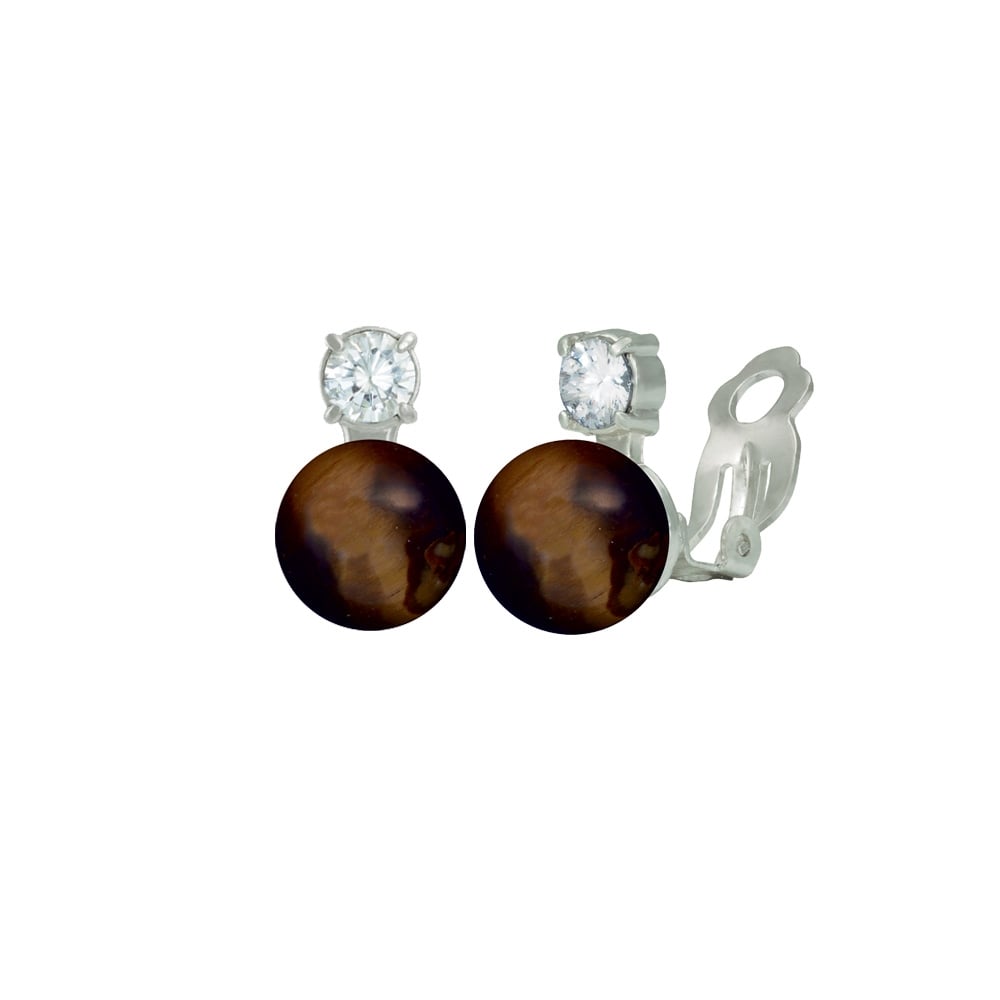 Eternity Tigers Eye & CZ Silver Stud Clip On Earrings