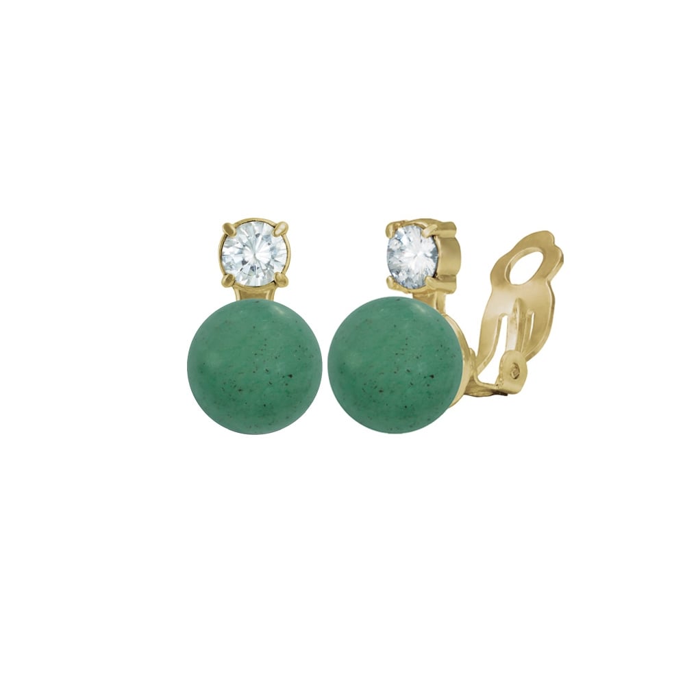 Eternity Aventurine & CZ Gold Stud Clip On Earrings